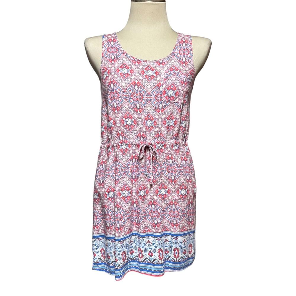 Pink Republic Sleeveless Mini Dress Tie Waist Pink Blue White Medium